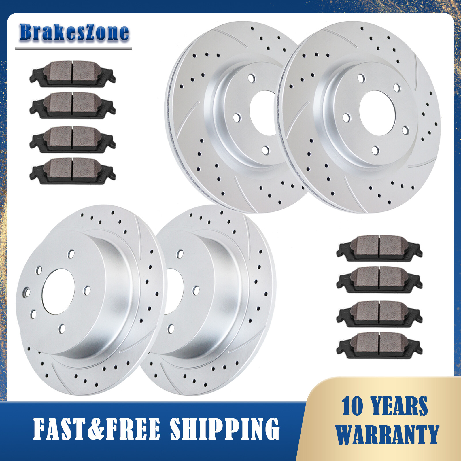 296mm Front 291mm Rear Brake Rotors Pads Kit for Nissan Altima 2007-2013 Slotted