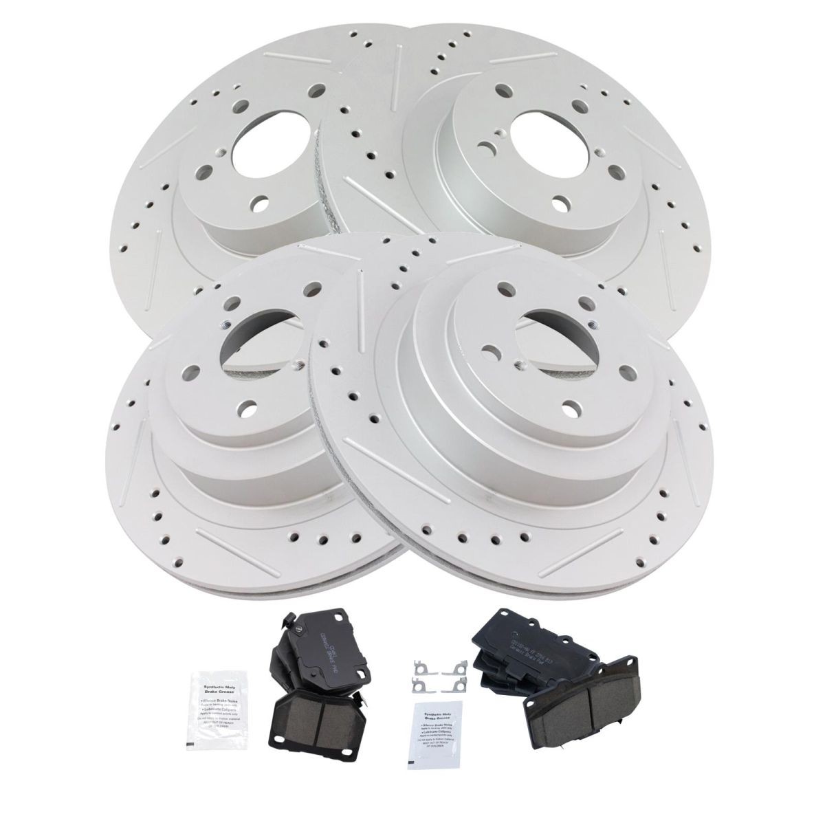 TRQ Performance Drilled Slotted Zinc Brake Rotor & Posi Ceramic Pad Front Rear