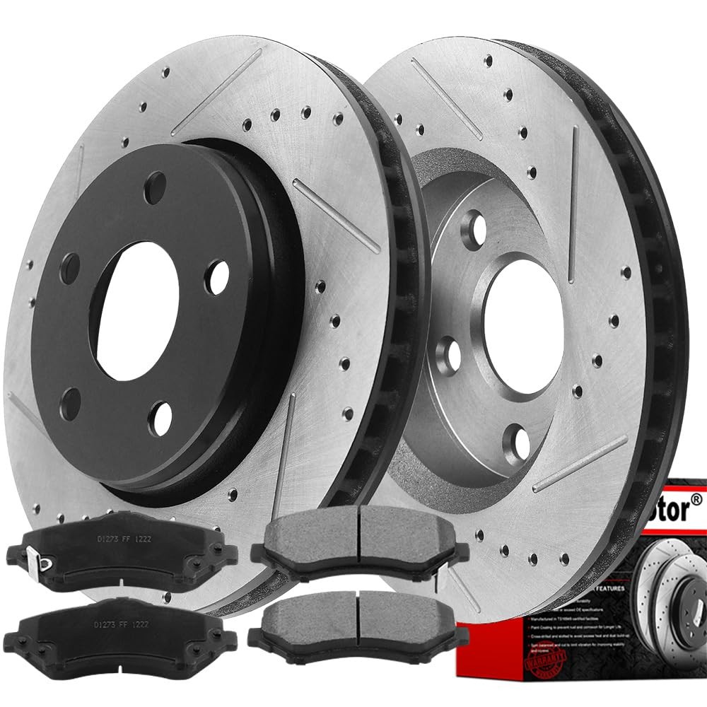 Front Drilled Slotted Brake Rotors and Ceramic Pads for 2007-2018 Jeep Wrangler