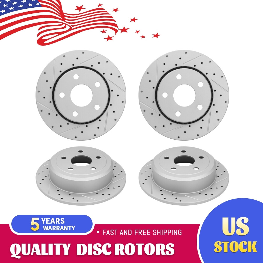 4PCS Front Rear Drilled Brake Disc Rotors for 2007 – 2017 Jeep Wrangler