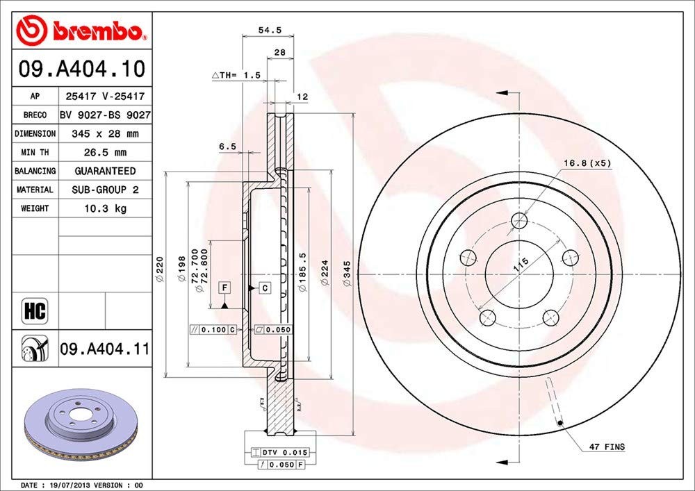 Disc Brake Rotor-Premium UV Coated OE Equivalent Rotor Brembo 09.A404.11