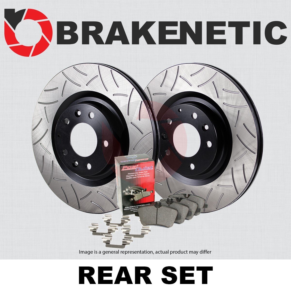 REAR BRAKENETIC Premium GT Slot Brake Rotors+Ceramic Pads+Sensors 55.02011.31