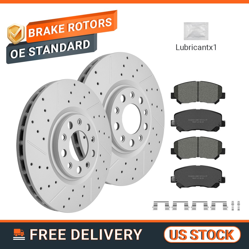 Front Drilled Brake Rotors and Brake Pads Kit for Chrysler 200 Dodge Dart
