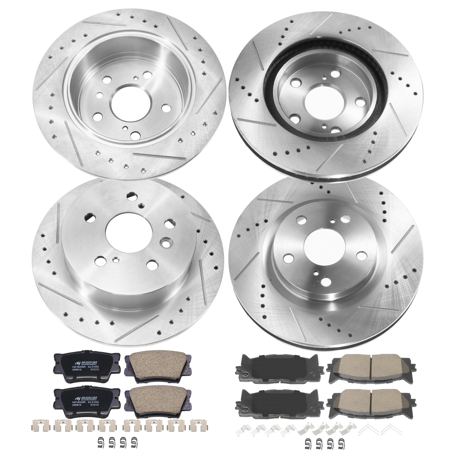 Front Rear Drilled Rotors Ceramic Brake Pads for Toyota Camry Avalon Lexus ES350