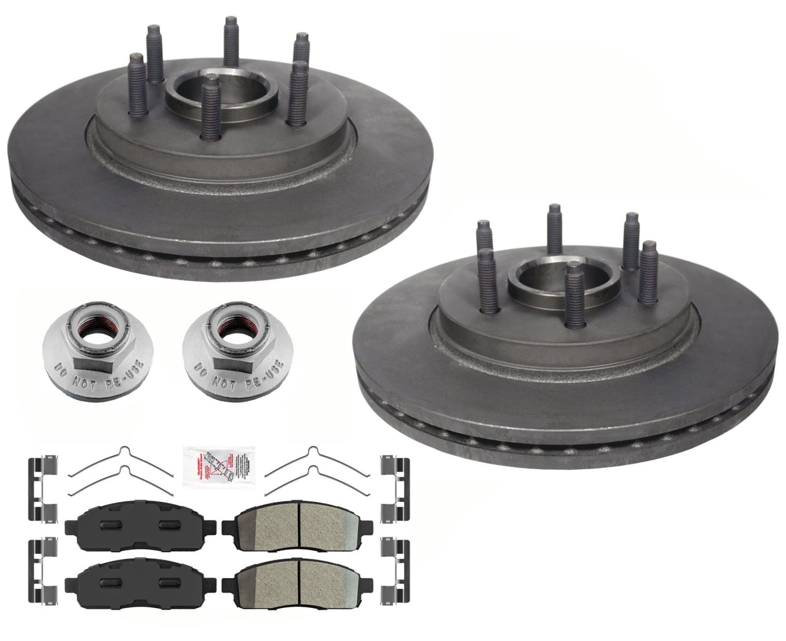 Fits 04-08 Ford F150 2 Wheel Drive Front Hub Bearing Brake Rotors & Brake Pads