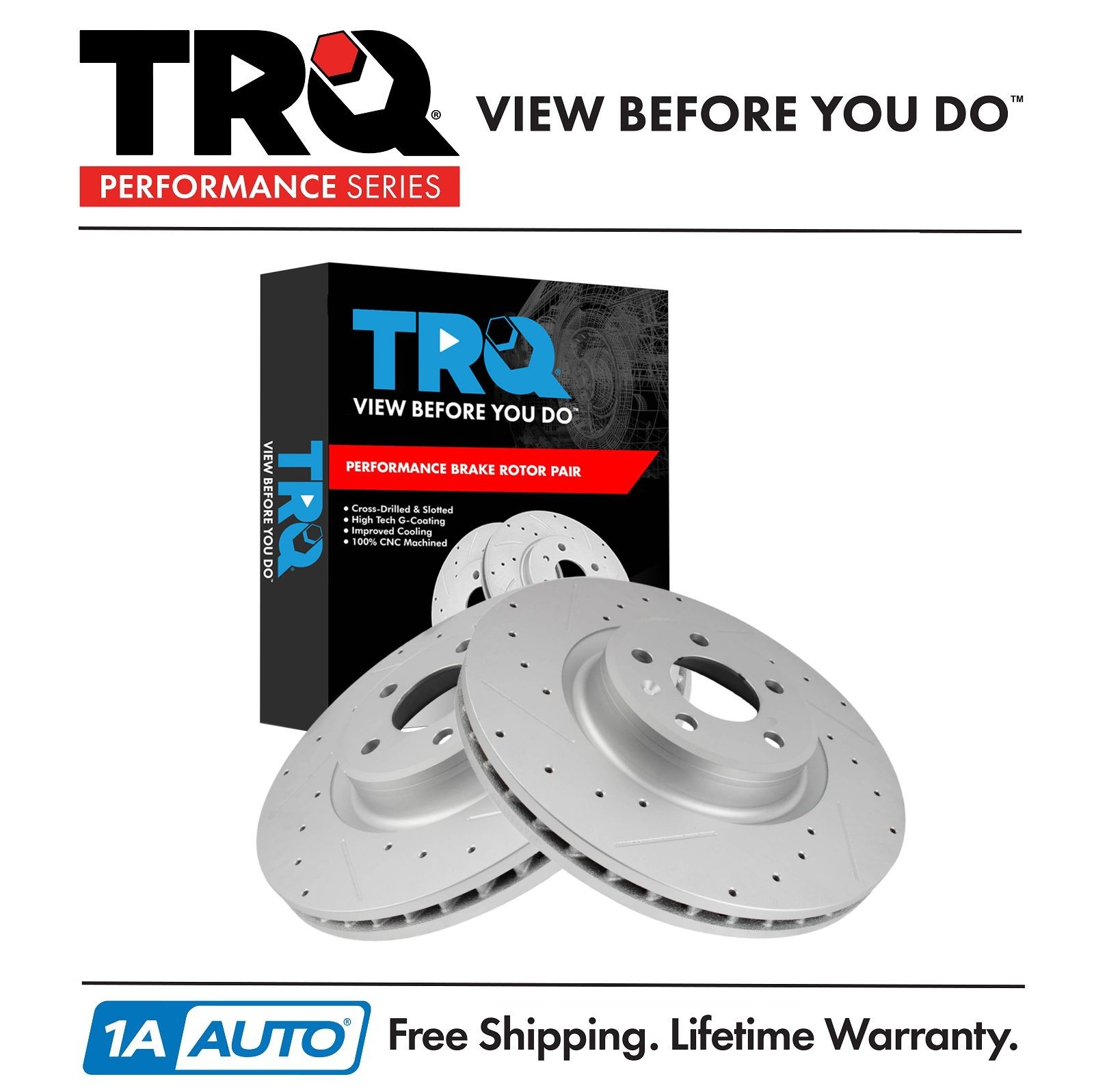 TRQ Front Brake Rotors Set Premium G-Coated Slotted X Drilled Front Fits Audi