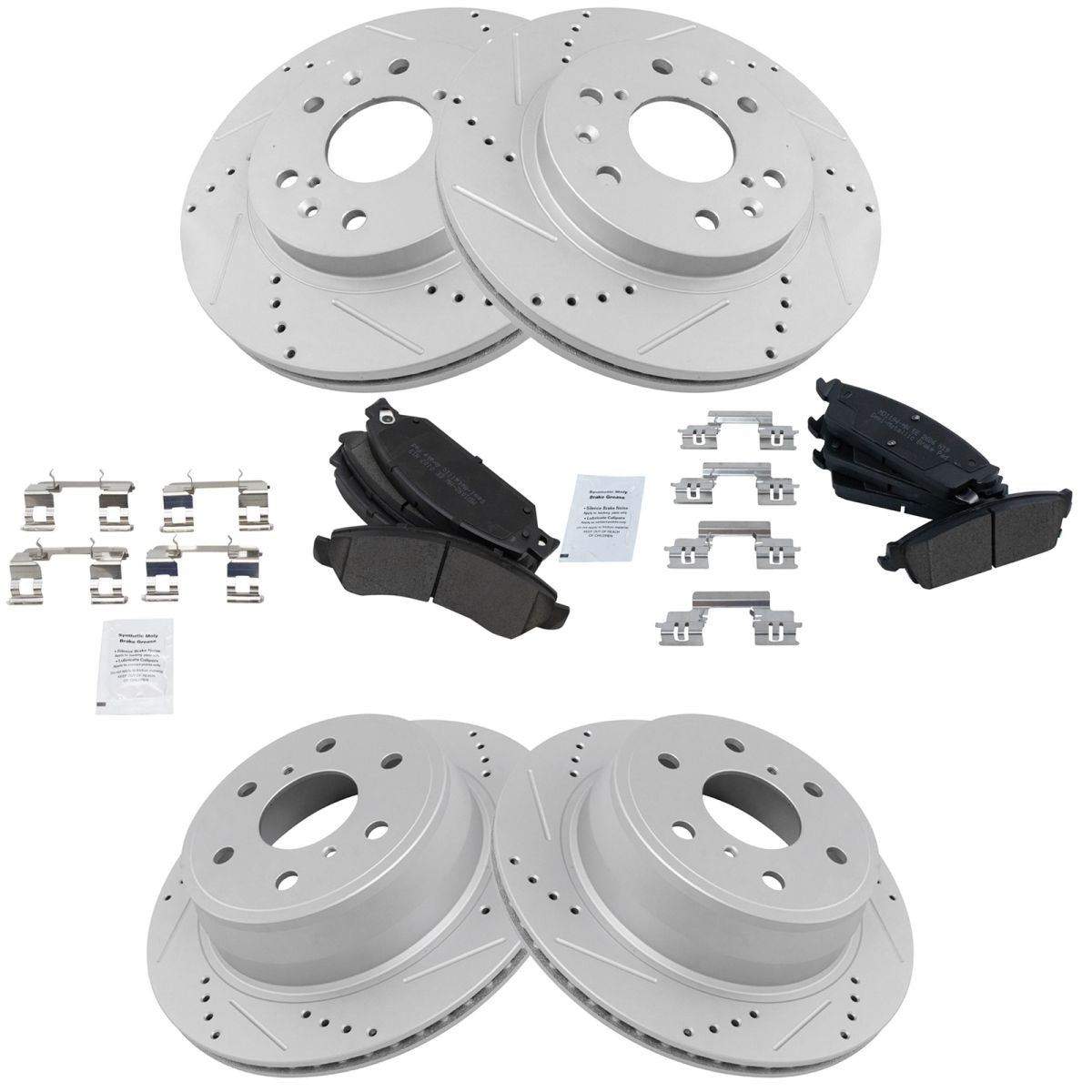 TRQ Front & Rear Performance Drilled Slotted Rotor & Metallic Brake Pad Kit