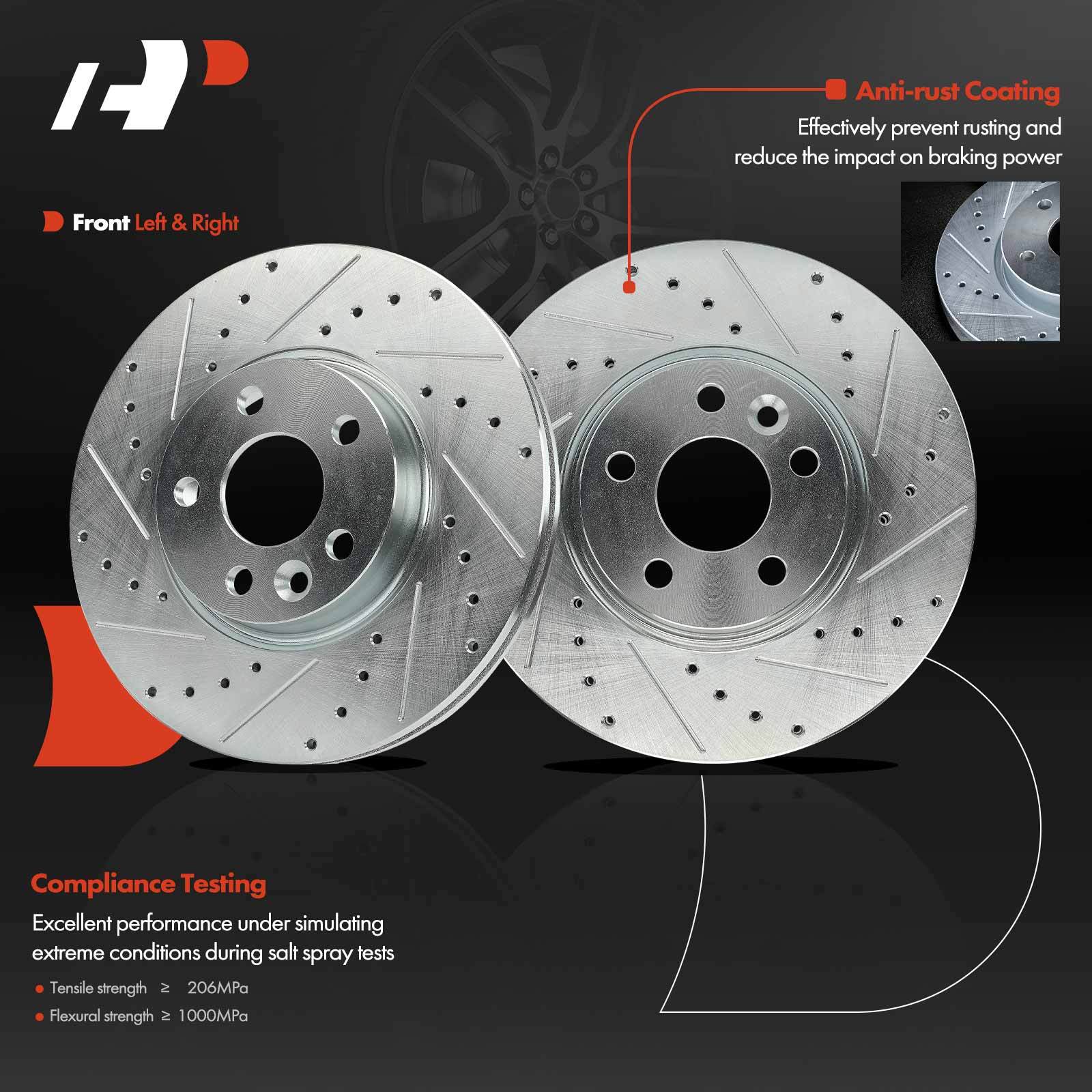 A-Premium Front Side Drilled Brake Rotors for Volvo S60 S80 V60 XC70 Land Rover
