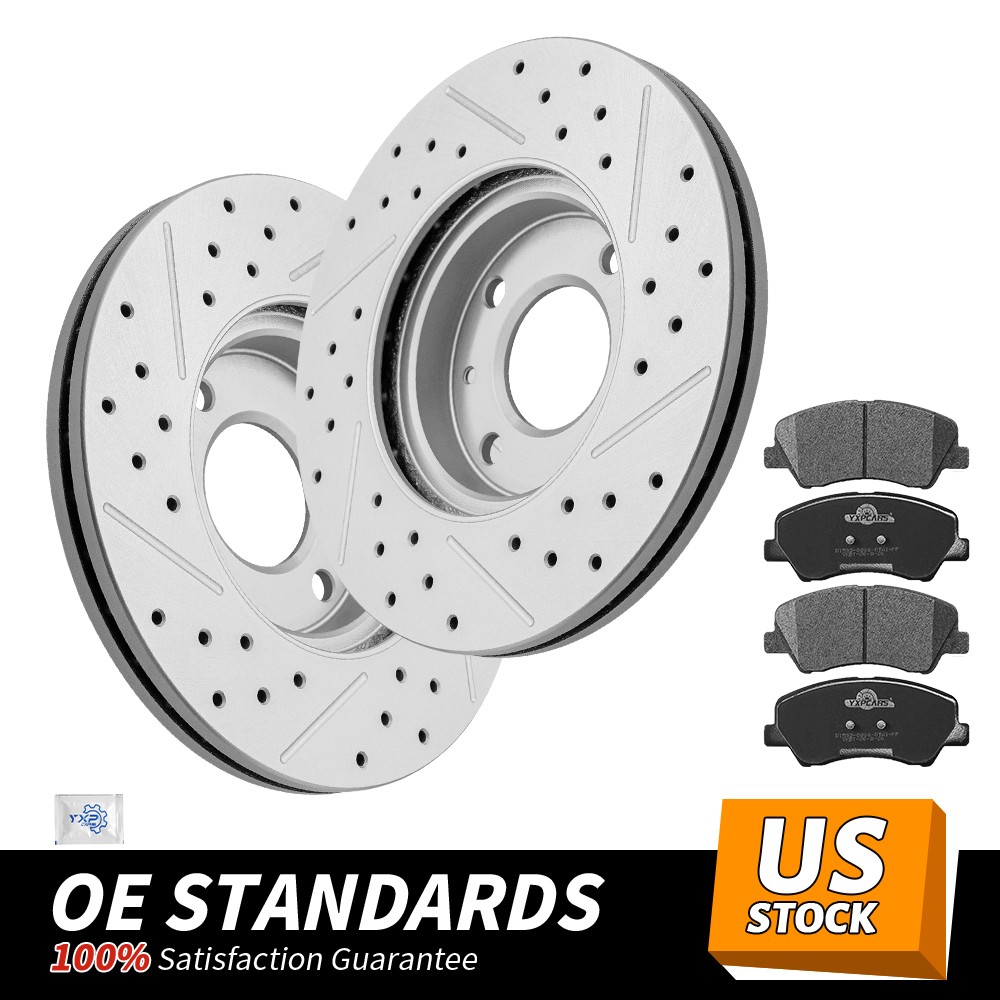 256mm Front Disc Rotors Ceramic Brake Pads for 2012-2017 Hyundai Accent Kia Rio