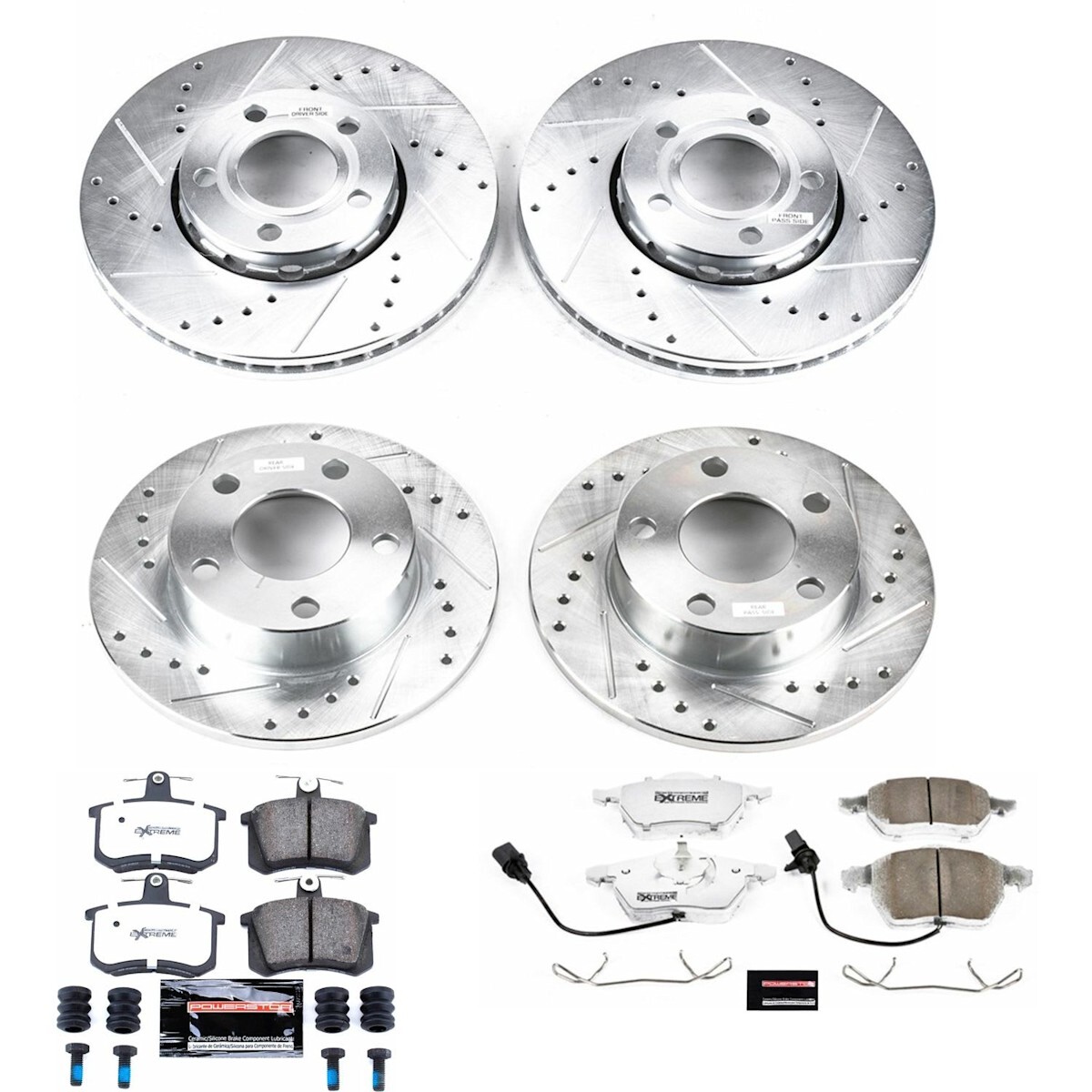 K530-26 Powerstop 4-Wheel Set Brake Disc and Pad Kits Front & Rear for Audi