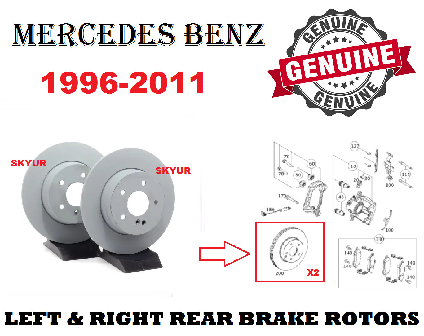 Mercedes Front & Rear 4 Disc Brake Rotors C230,240,280,320 CLK SLK Genuine