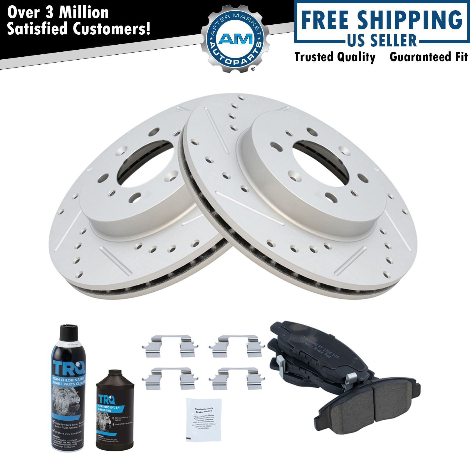 Premium Ceramic Brake Pad & Performance Cross Rotor Kit w/Chemicals
