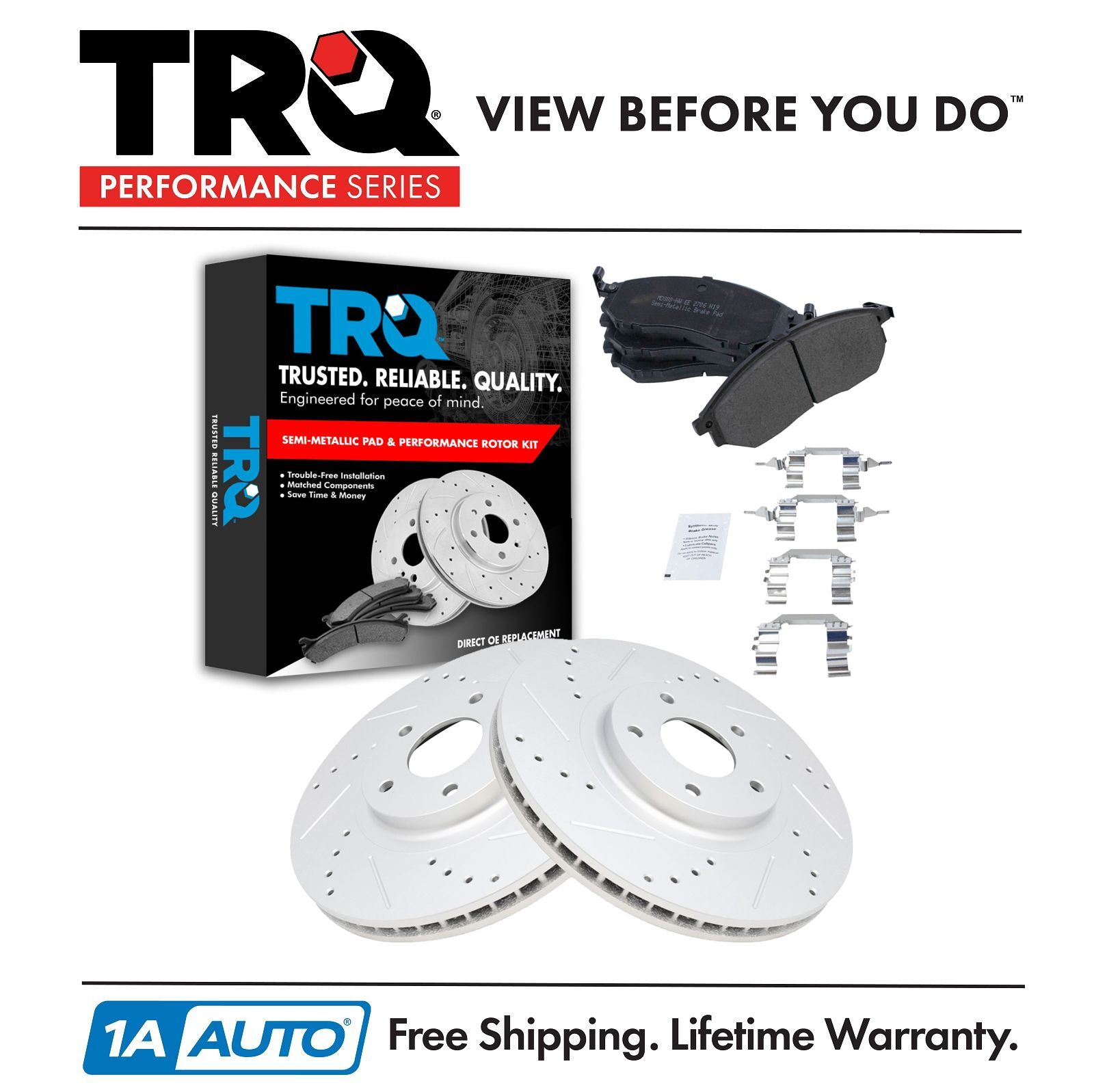 TRQ Performance Drilled Slotted Rotor & Posi Metallic Brake Pad Front Kit