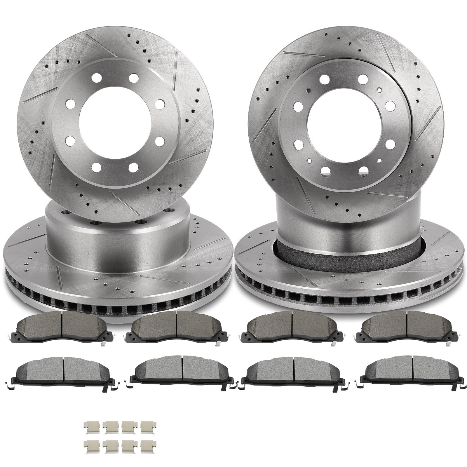 Front Rear Brake Pads Slotted Rotors Fits Ram 2500 3500 2011 – 2016 2017 2018