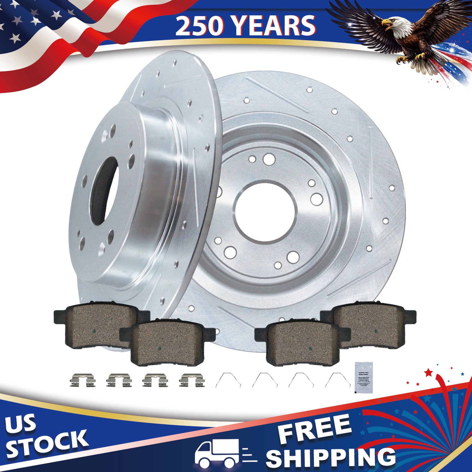 11.10″ Rear Drilled Slotted Disc Rotors Brake Pads for 2011-2017 Honda Accord