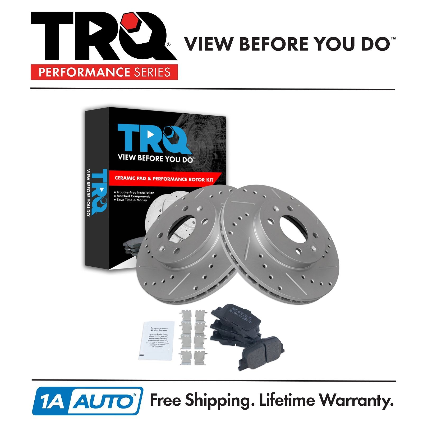 TRQ Brake Pad & Performance Rotor Kit Ceramic Front for 06-11 Accent Rio