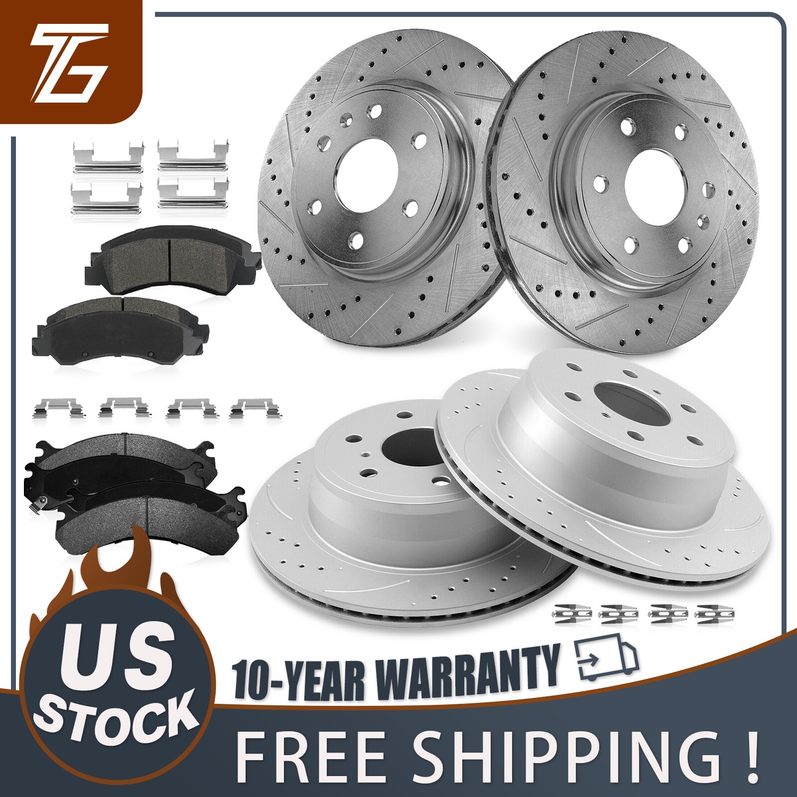 Front & Rear Drilled Brake Rotors + Ceramic Brake Pads Kit for Escalade Tahoe