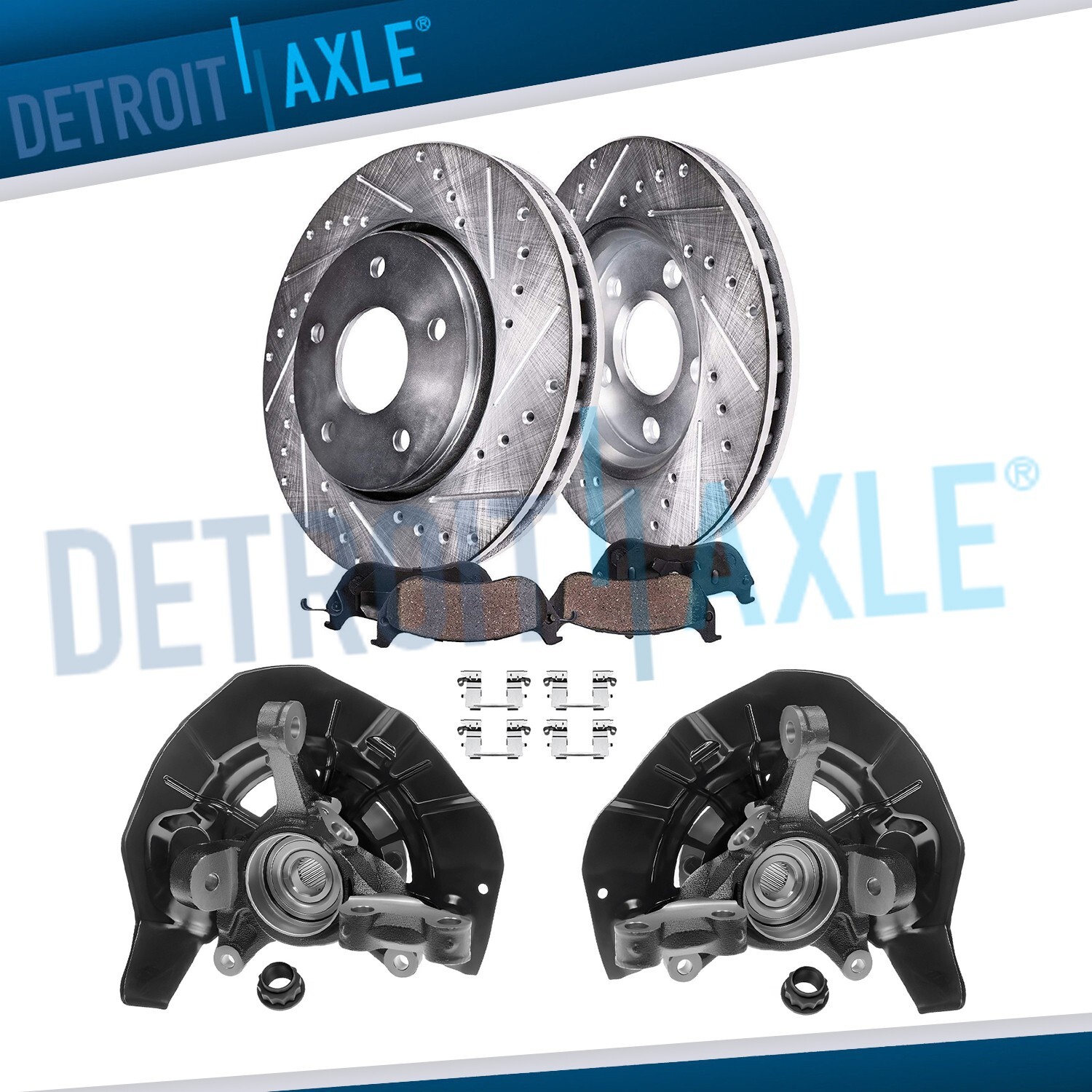Front Steering Knuckles Hub Drilled Rotors Brake Pads for Highlander RX330 RX350