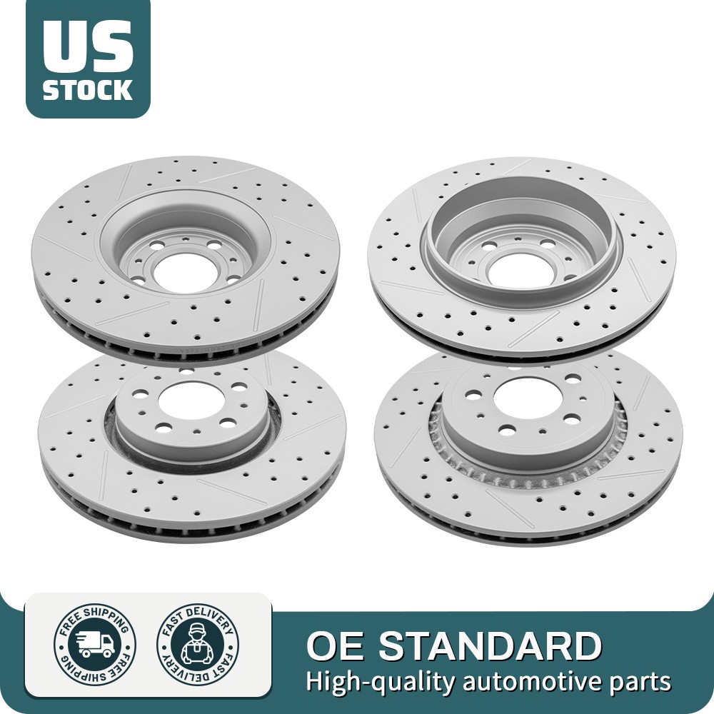4PCS 12.44″ Front 12.13″ Rear Drilled Brake Disc Rotors for 2003-2014 Volvo XC90