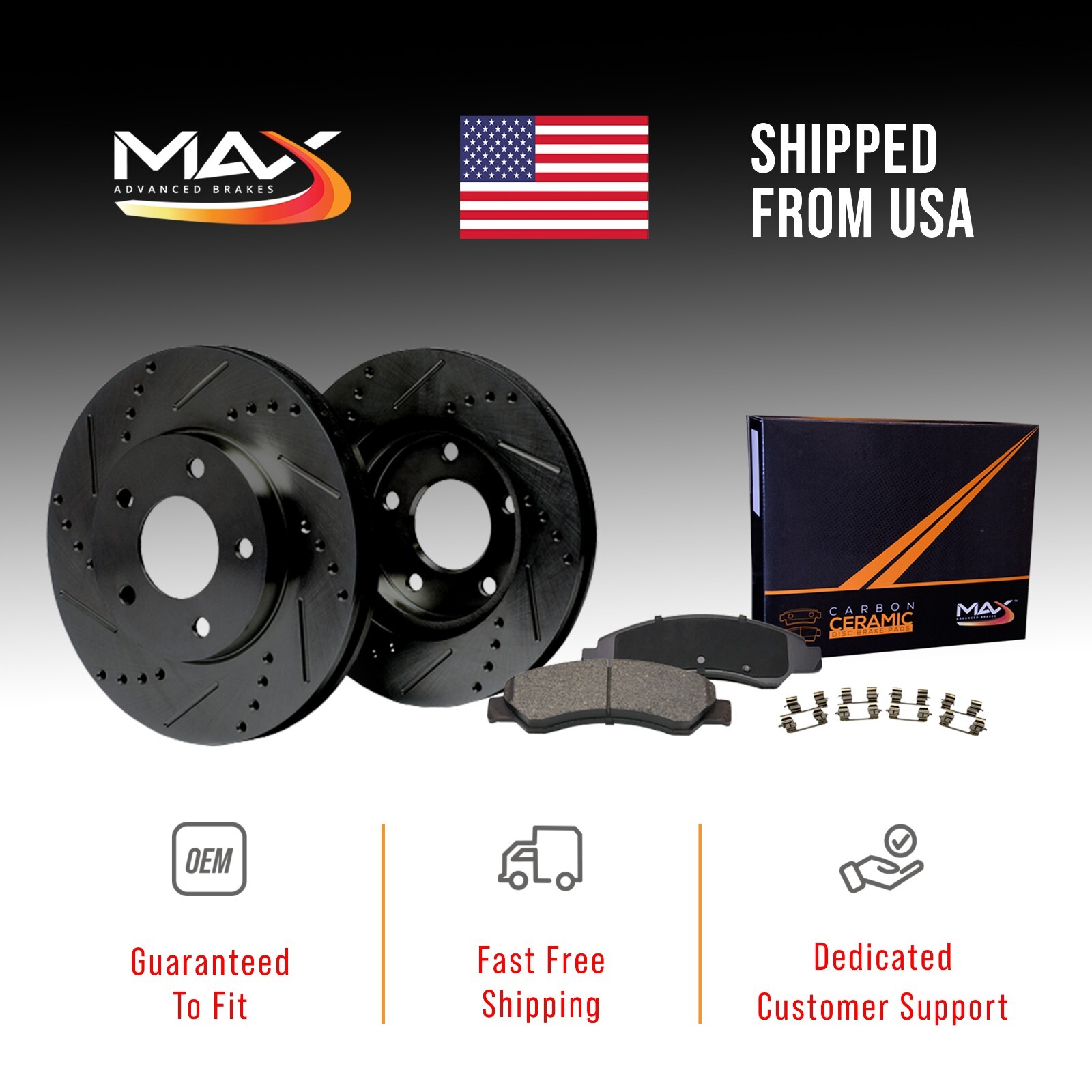 Max Brakes Elite XDS Cross-Drill & Slots F Rotors w/C’mc Brake Pads KT064281