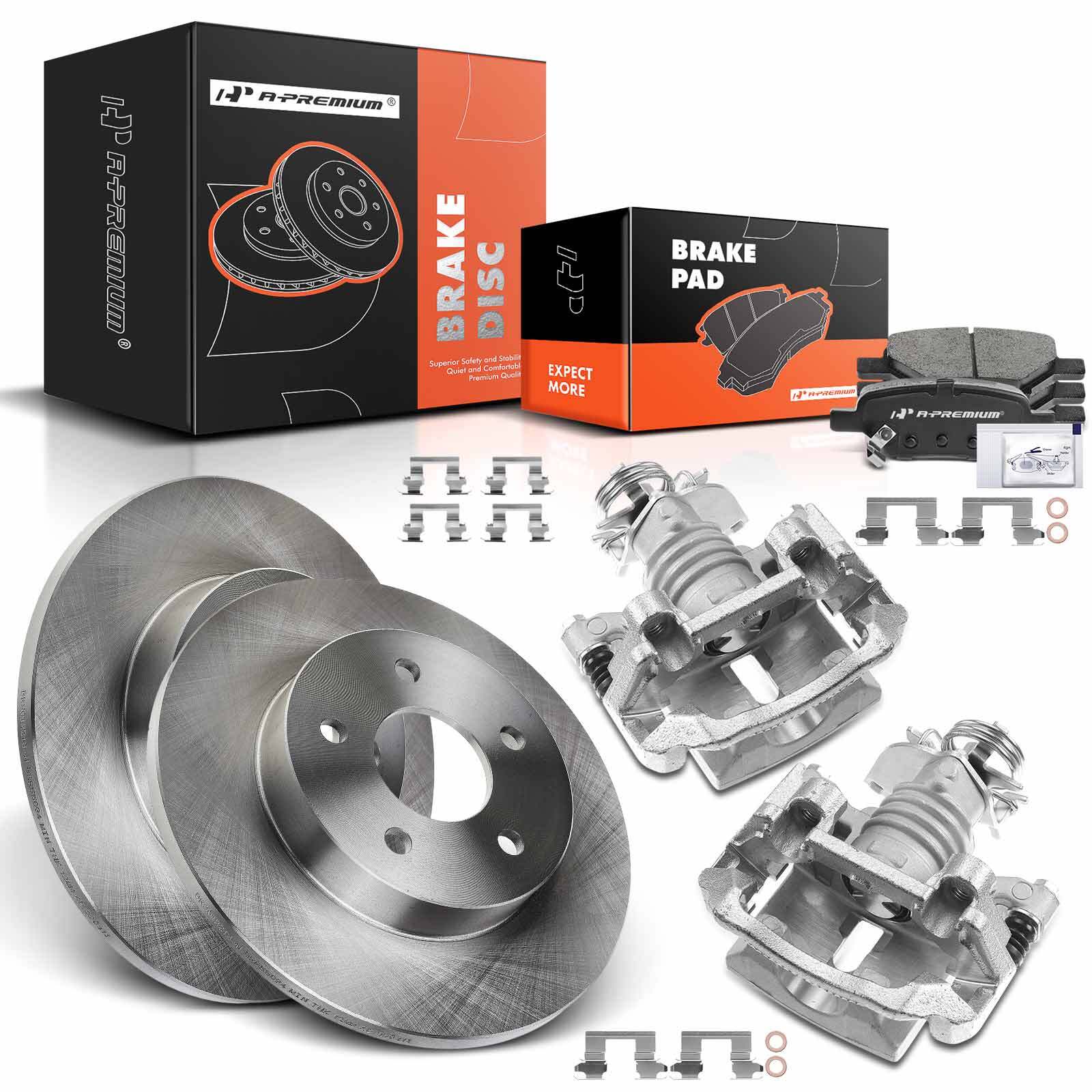 A-Premium Pair Rear Brake Rotor & Pads+Calipers for Chevry Malibu Pontiac Saturn