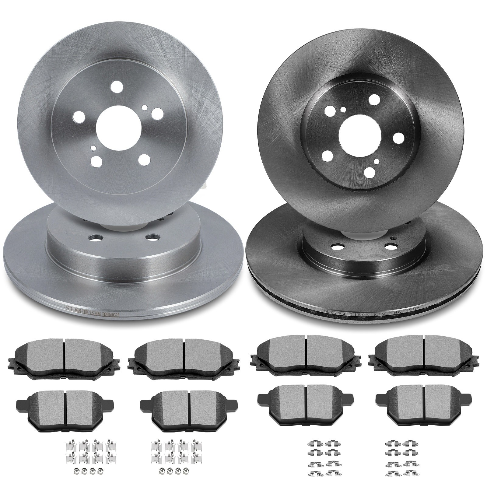 FWD Front Rear Brake Ceramic Pads Solid Rotors Fits Toyota Matrix 2009-2013 1.8L