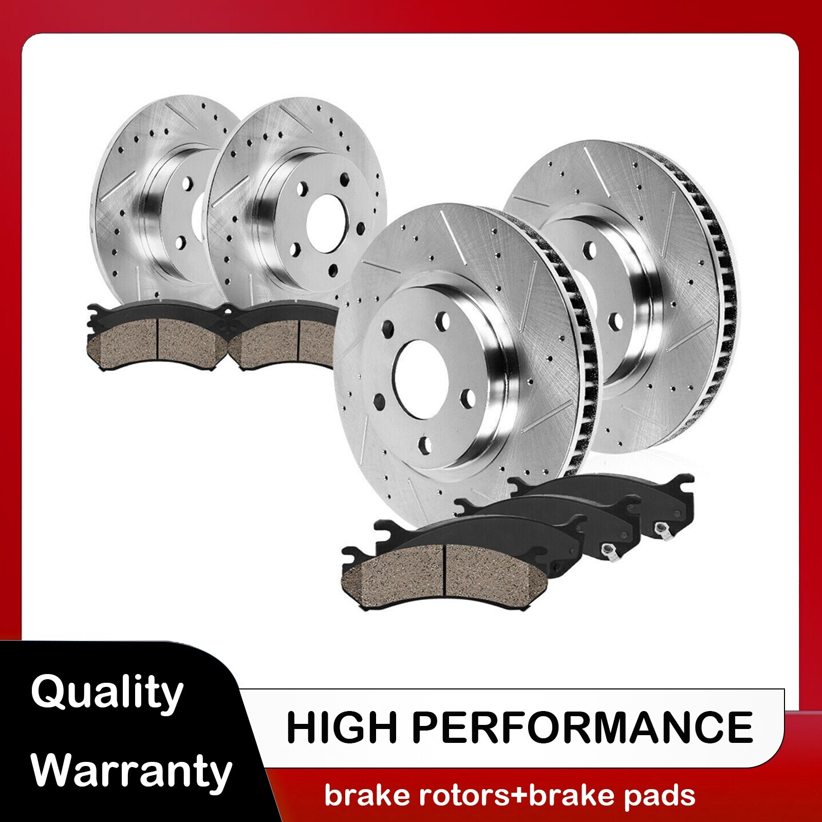 275mm Front & 281mm Rear Drilled Rotors Brake Pads for 2006-2018 Toyota Rav4