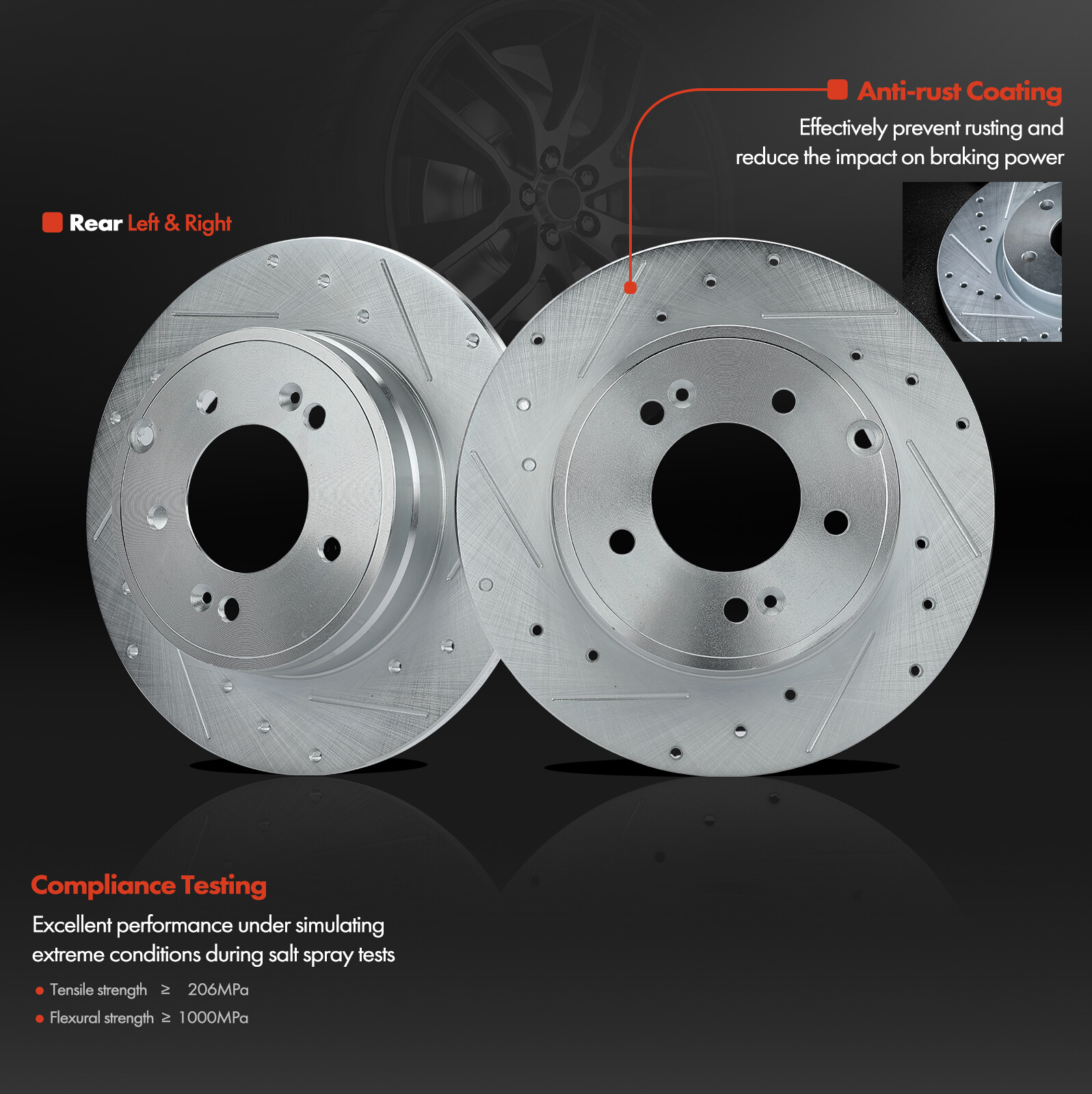 Rear Drilled Rotors for Hyundai Sonata 2005-2018 Azera Tucson Kia Optima Cadenza