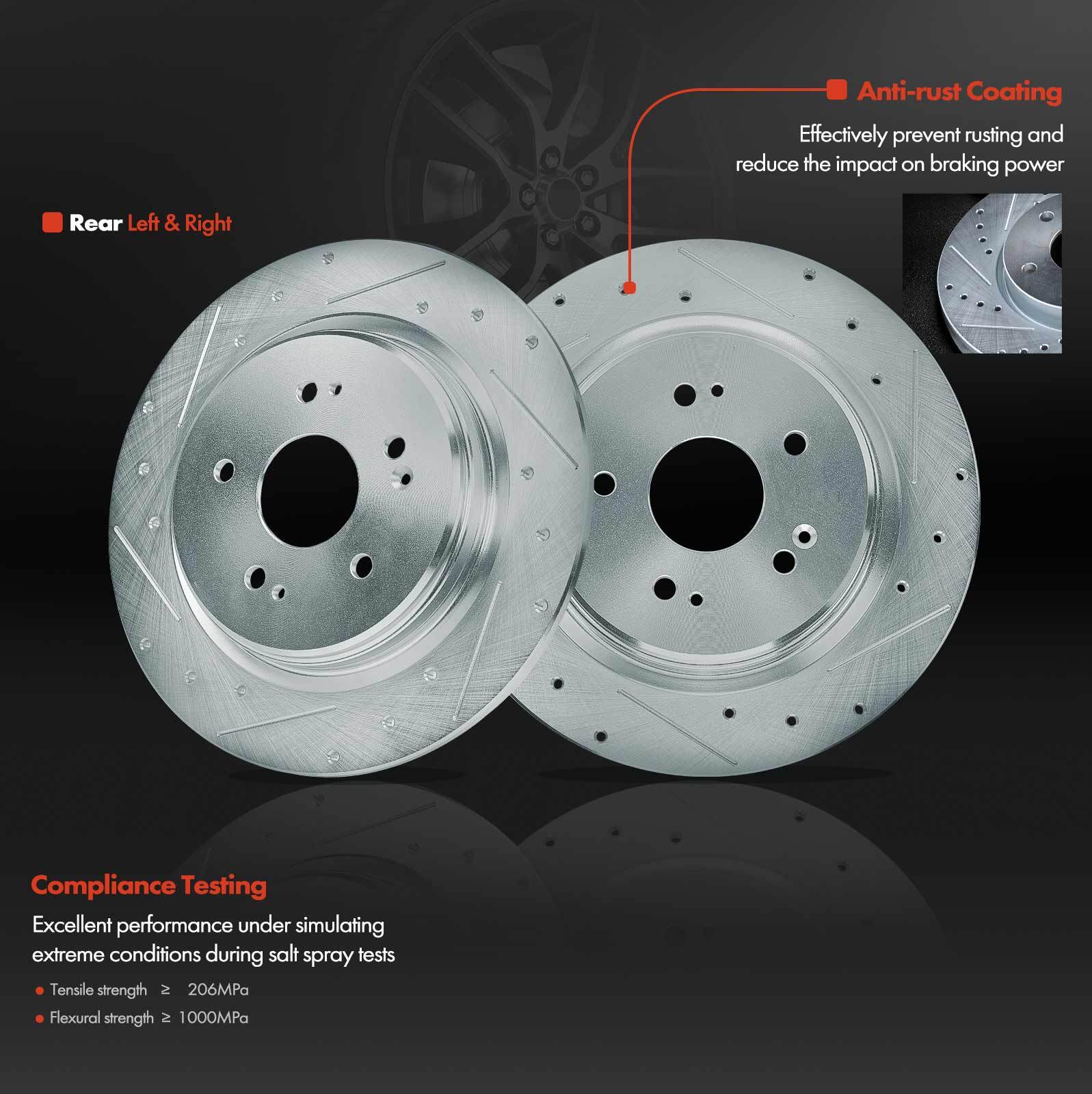 6Pcs Drilled Brake Rotor & Ceramic Brake Pad for Acura TLX 2015-2020 Rear Side