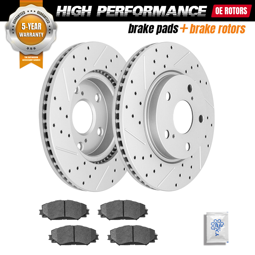 Front Brake Rotors + Ceramic Brake Pads Fit for 2006-2018 Toyota RAV4 Scion xB