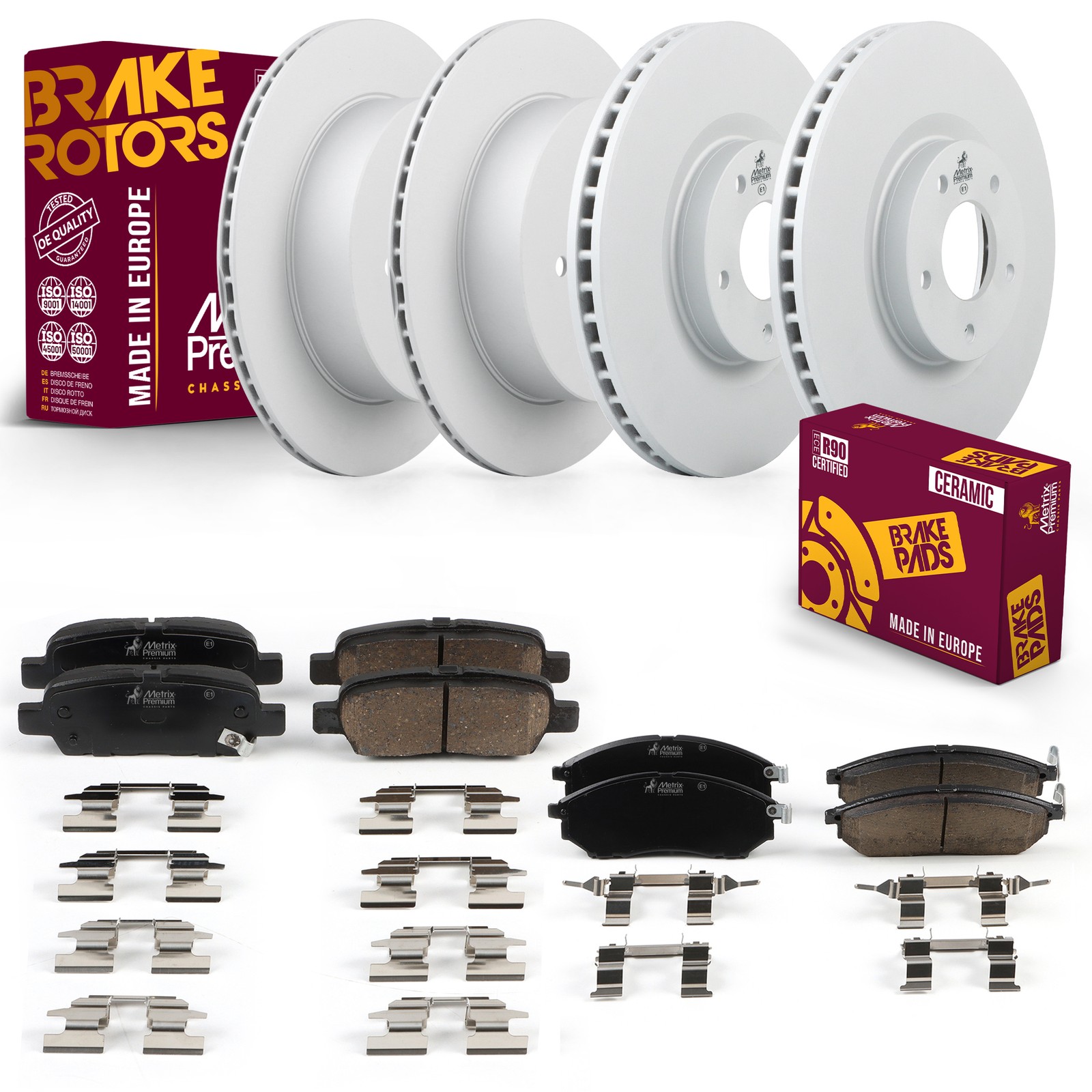 Front & Rear Rotor + Ceramic Disc Brake Pad Kit for 05-08,11-12 INFINITI FX35