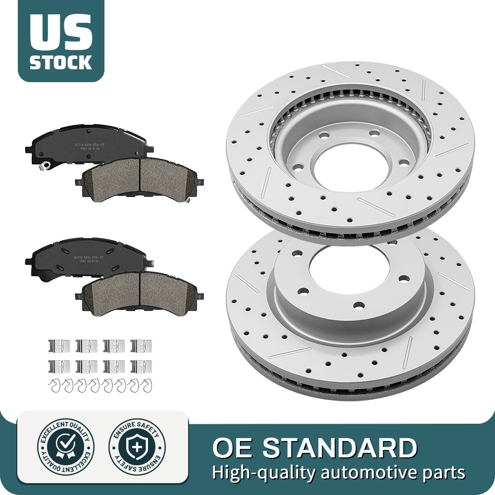 12.24″ Front Drilled Brake Disc Rotor Ceramic Pads Set for 2019-2023 Ford Ranger