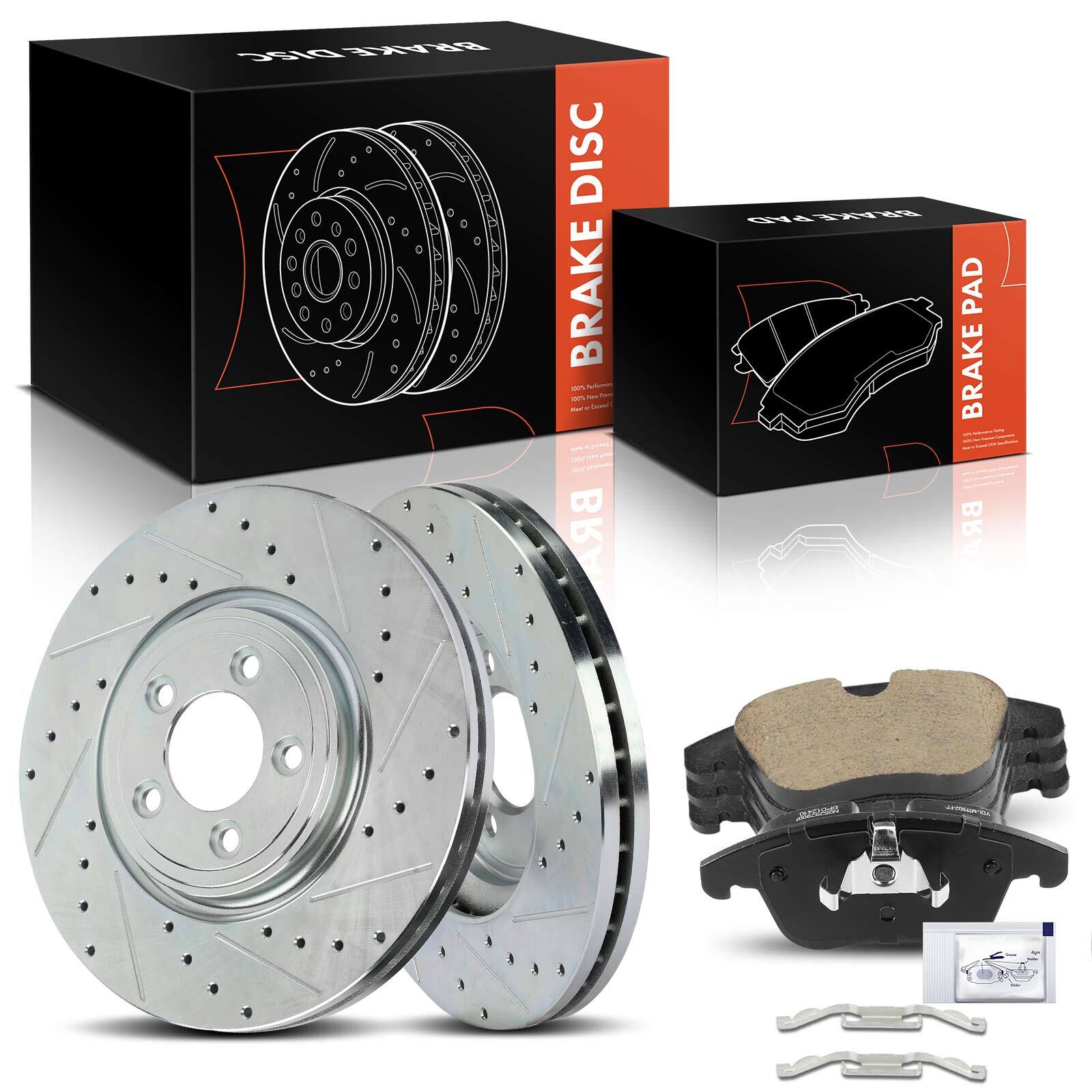 6Pcs Drilled Brake Rotors & Ceramic Brake Pads for Jaguar S-Type XF XK XJ8 Front