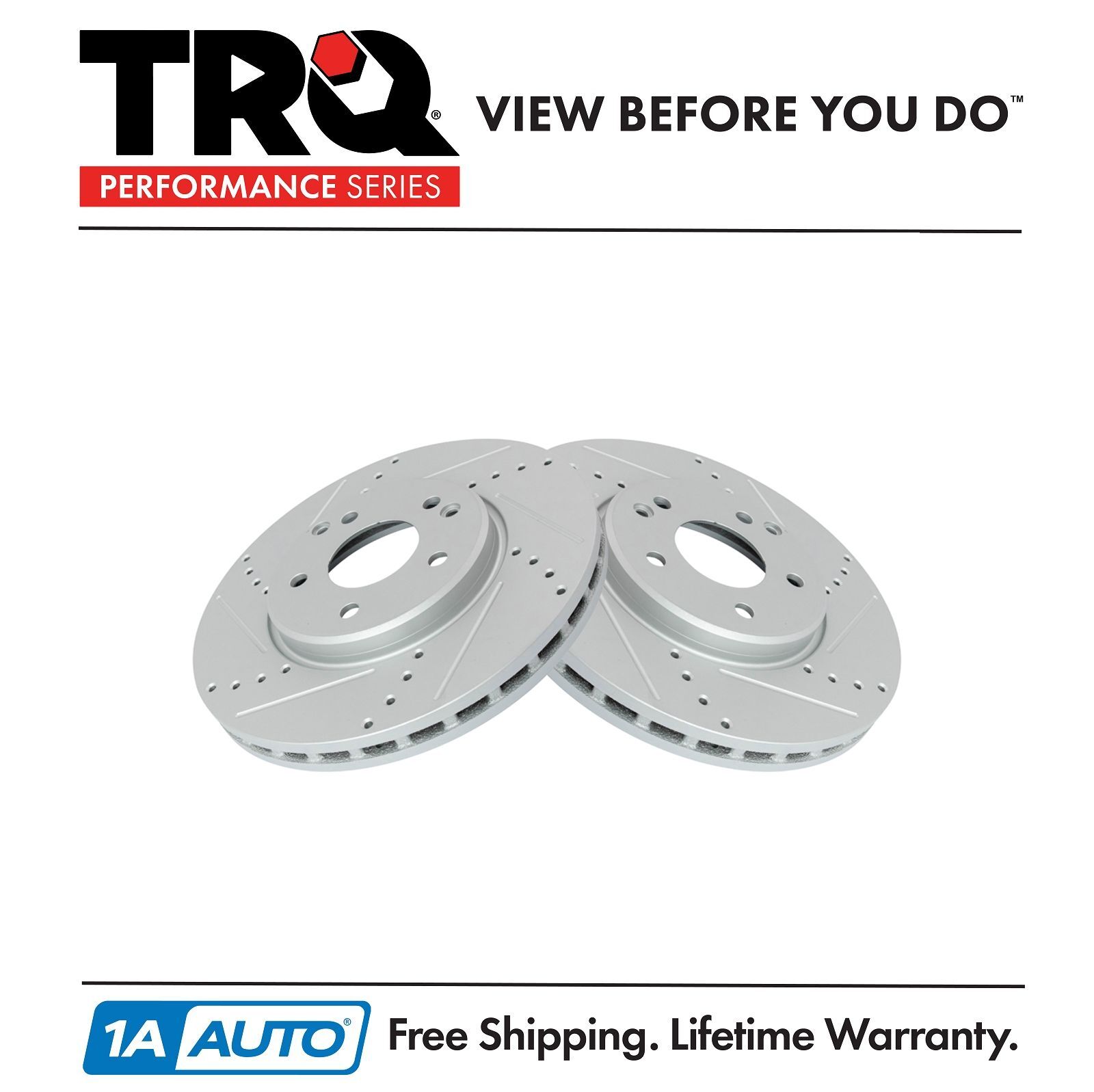 TRQ Performance Brake Rotor Drilled Slotted Front Coated Pair for Mercedes