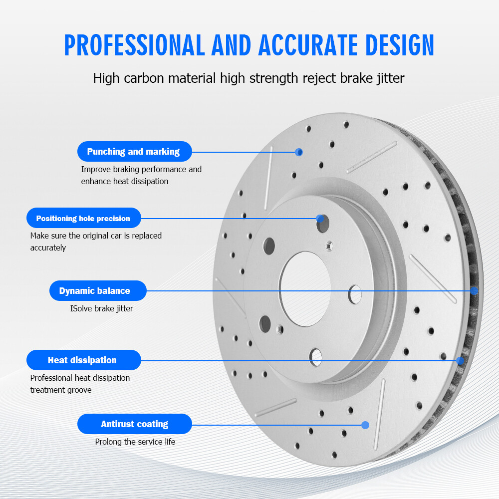Front Drilled Disc Brake Rotors for Honda Fit 2014 2015 2016 2017 2018 2019 2020