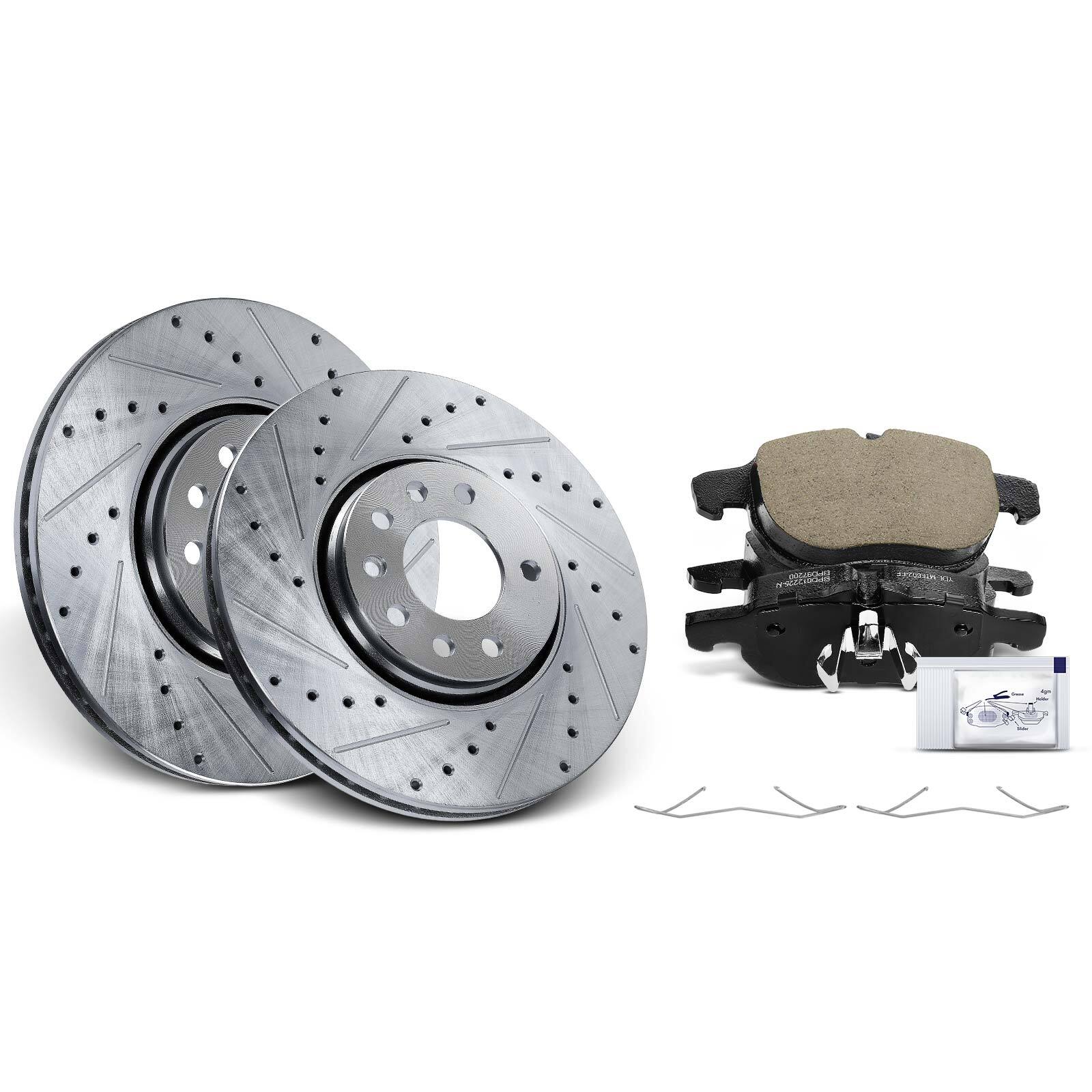 302mm Front Side Drilled Brake Rotor & Ceramic Brake Pads for Saab 9-3 2003-2011