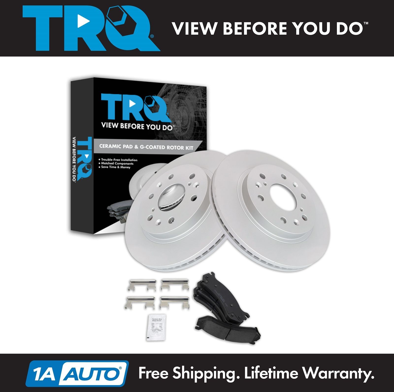 TRQ Front Brake Pad & Rotor Kit Premium G-Coated Ceramic Fits Chevrolet GMC