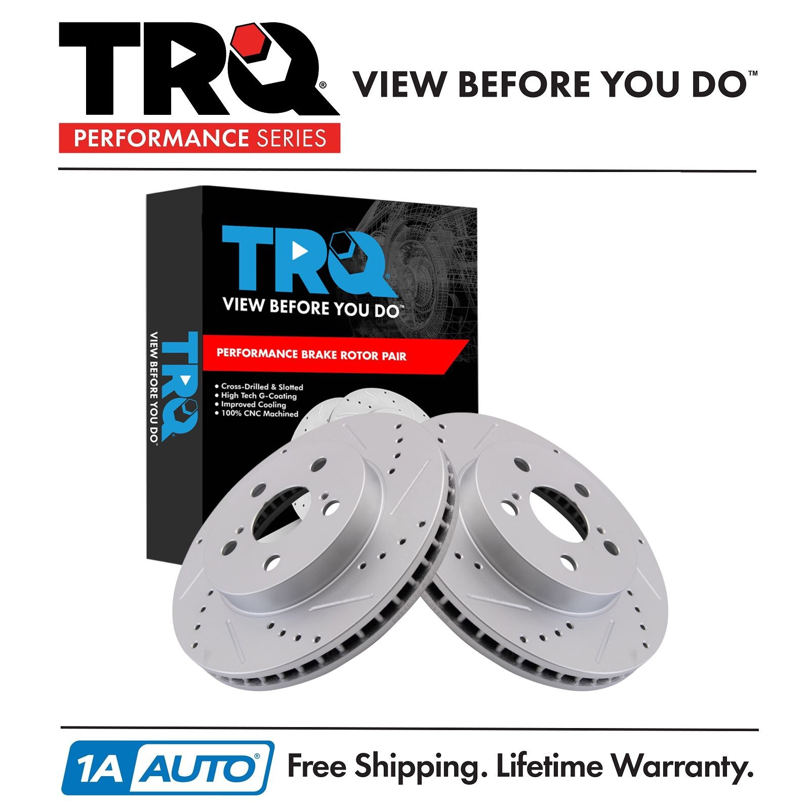 TRQ Front Brake Rotors Set Slotted X Drilled Premium G-Coated Front Fits Toyota