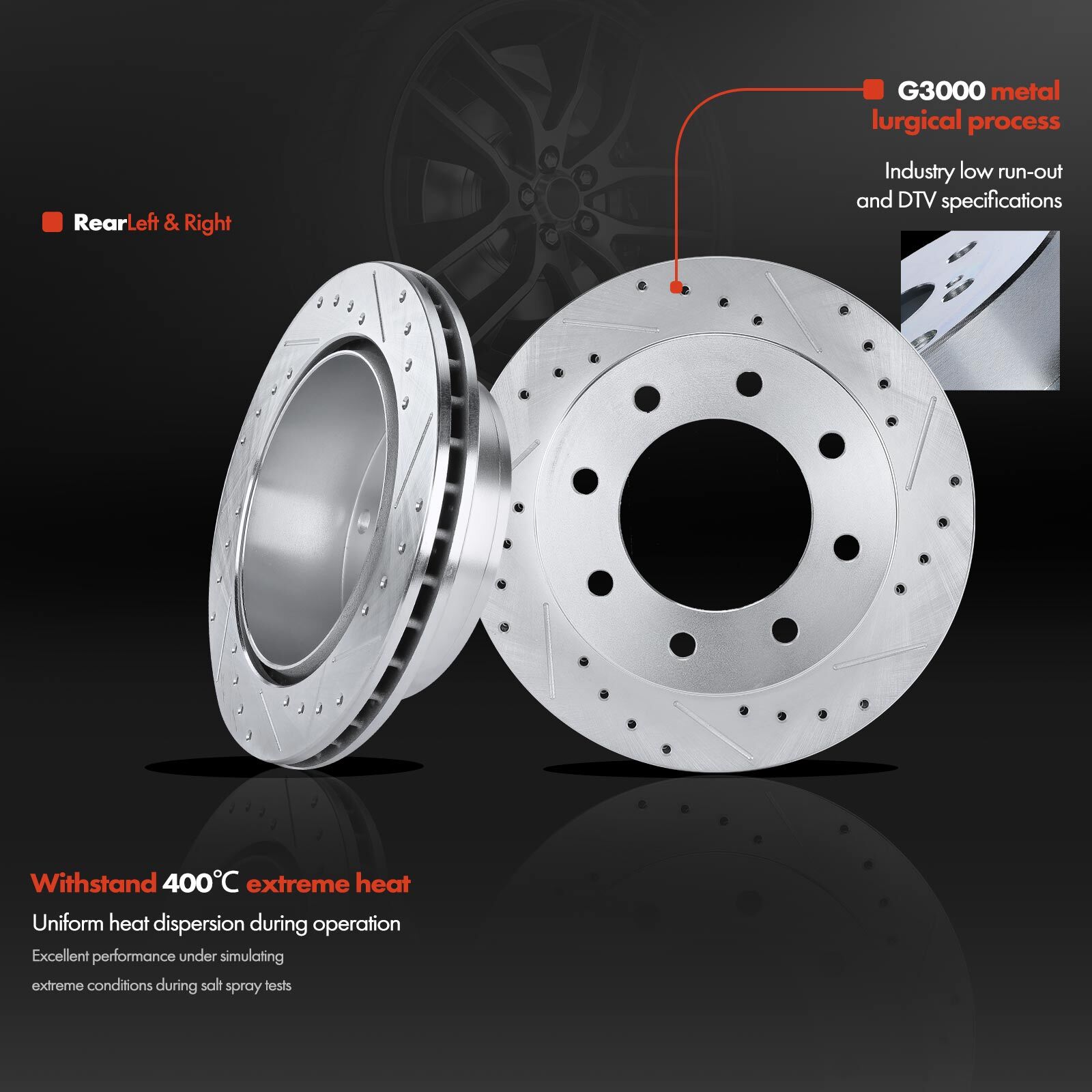 12Pcs Drilled Brake Rotor & Ceramic Pad for Chevrolet Silverado 2500 GMC Hummer