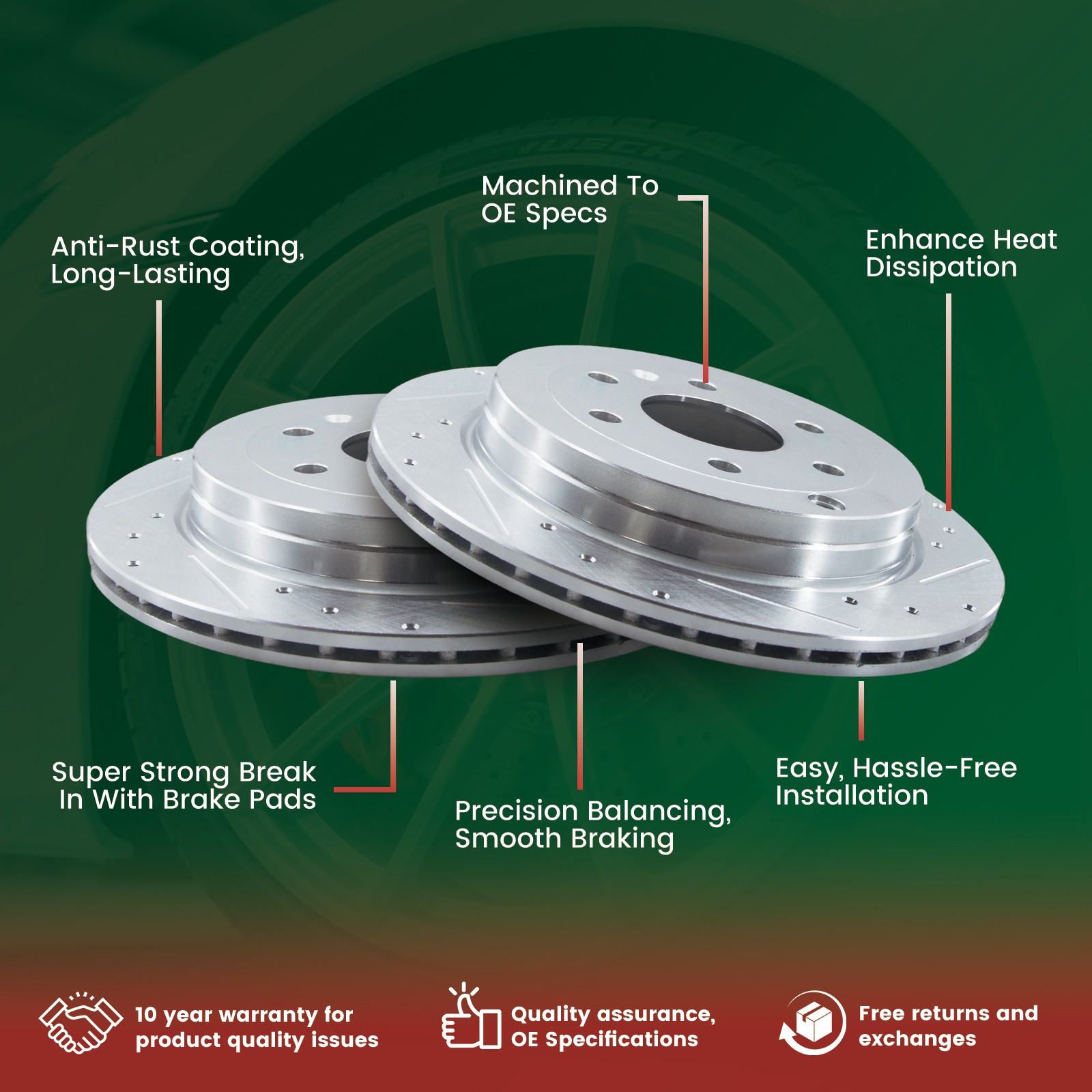Front Slotted Brake Rotors & Pads Kit | Performance & Enhanced Cooling