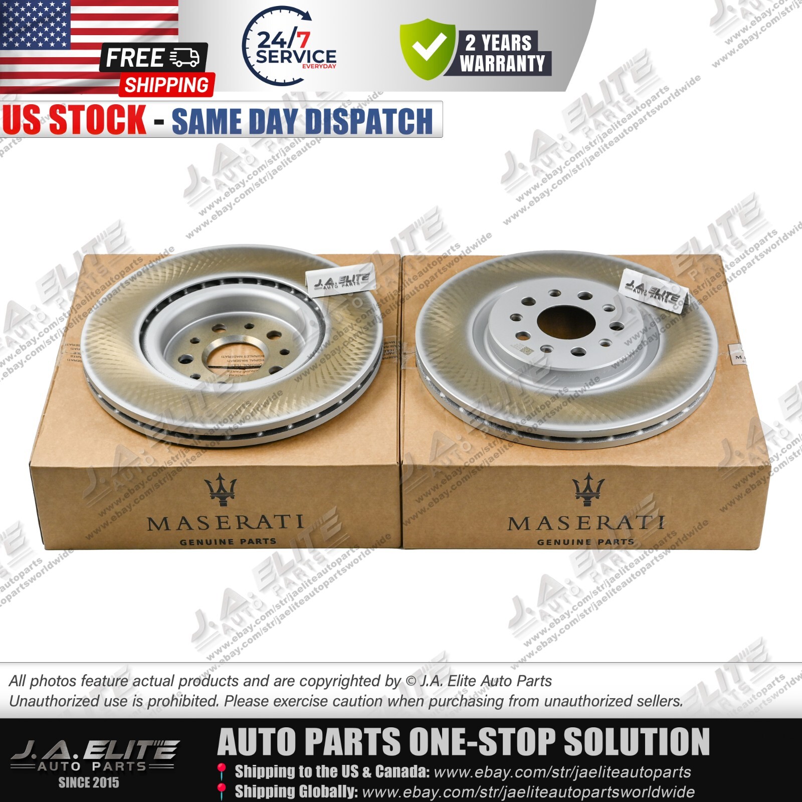 2pcs Front Brake Rotor Without Holes fit Maserati Ghibli Quattroporte, 670032734