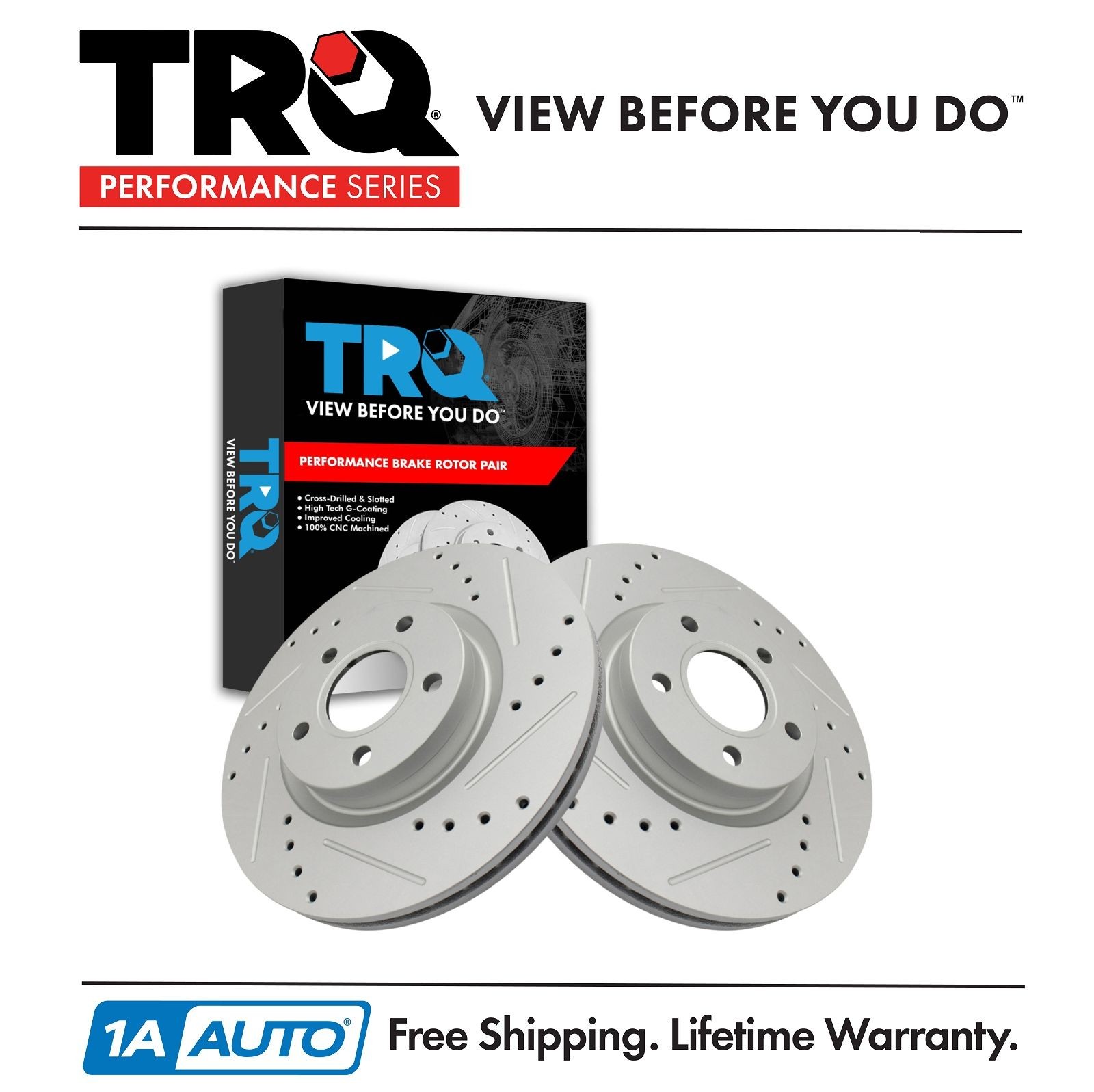TRQ Front Performance Drilled Slotted G-Coated Disc Brake Rotor Pair New