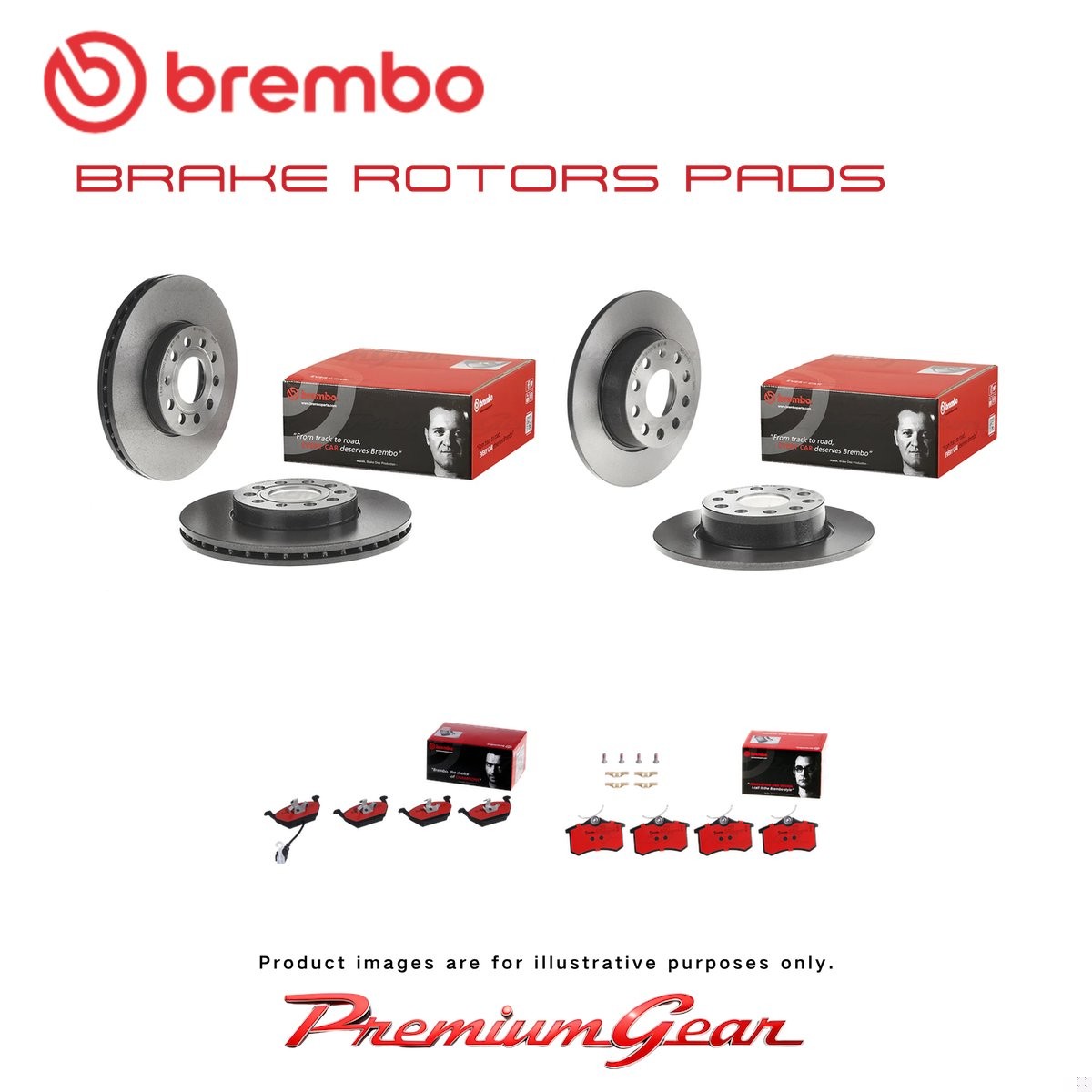 Front+Rear Brembo UV Coated Disc Rotors+NAO Brake Pads for VW Caddy SAA 13-20