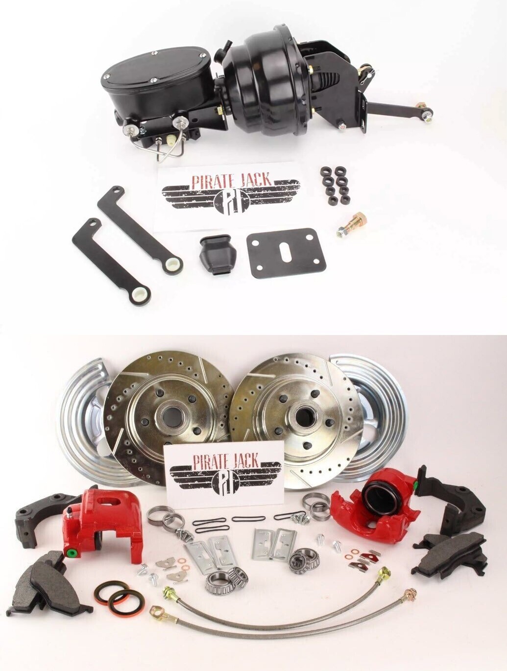 Disc Brake Conversion Kit for Mopar B & E Bodies Red Calipers Black Out Booster
