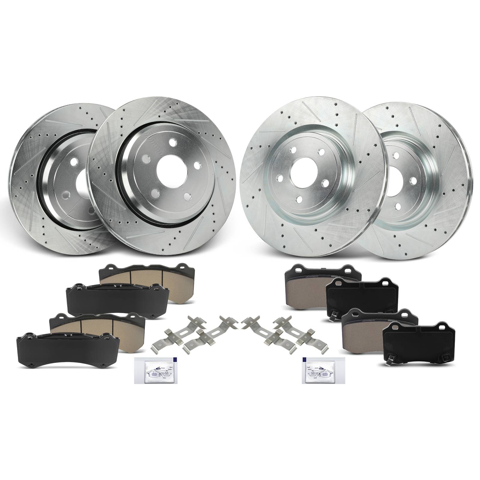 12x Front & Rear Side Drilled Rotors & Brake Pads for Jeep Grand Cherokee Dodge