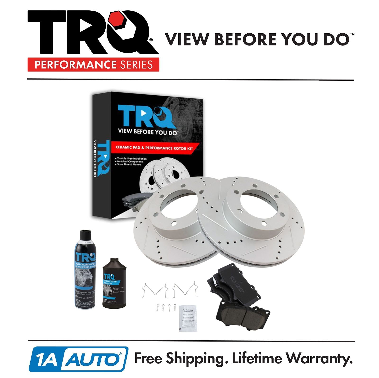 TRQ Performance & Brake Rotor & Ceramic Pad Front Kit w/Chemicals