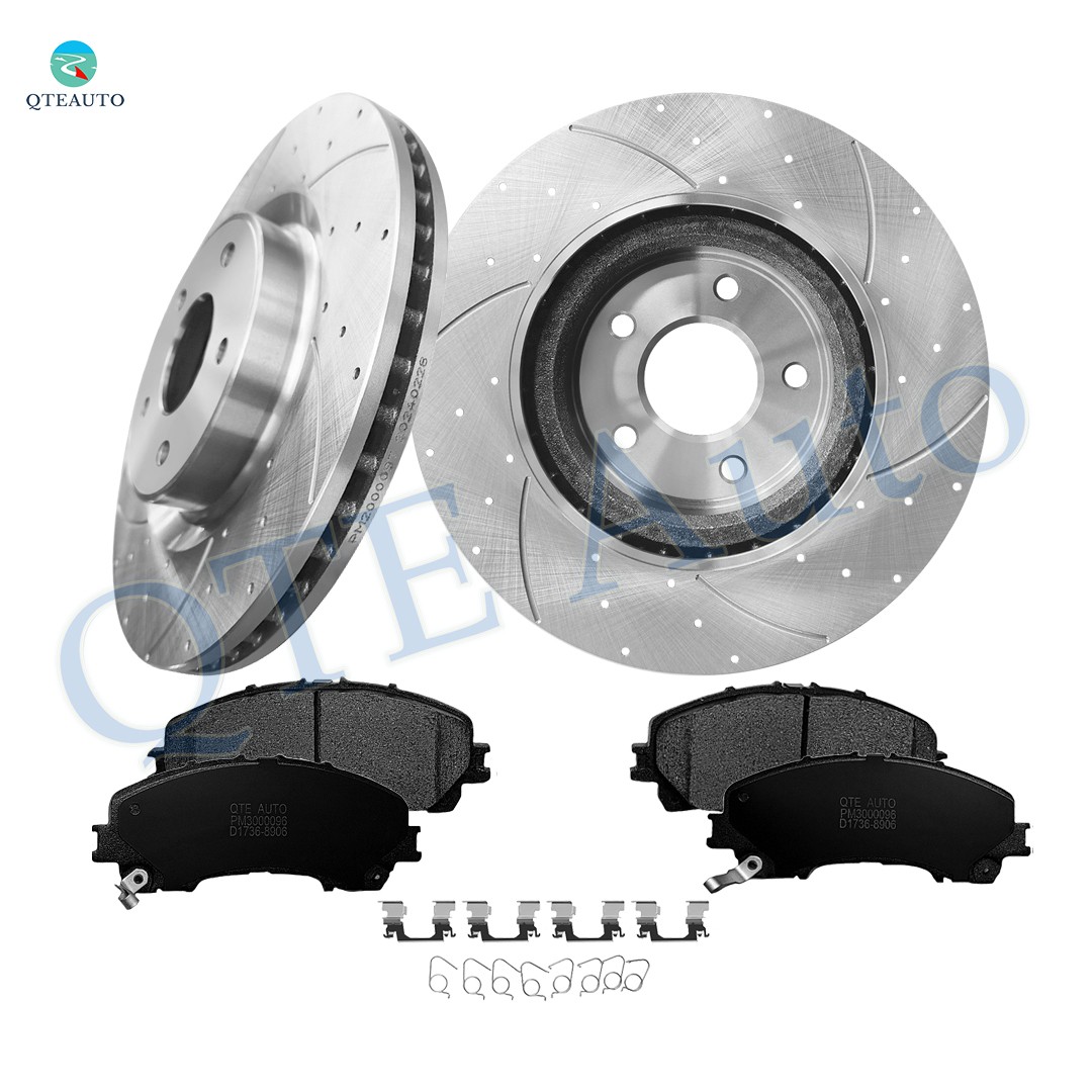 6P Front 320mm Drilled Brake Rotors-Ceramic Brake Pad For 2017-2019 Infiniti Q60