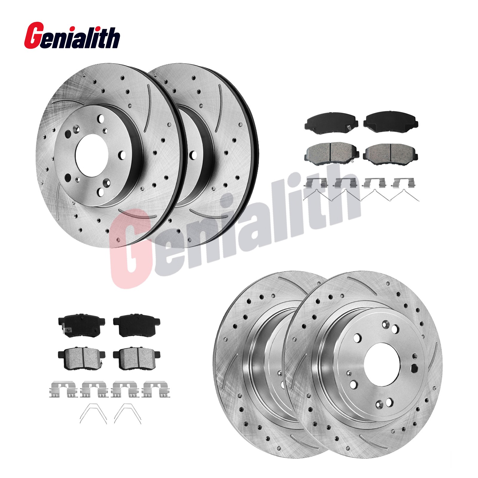 Front Rear Drilled Disc Rotors Brake Pads Kit for 2008 – 2012 Honda Accord 2.4L