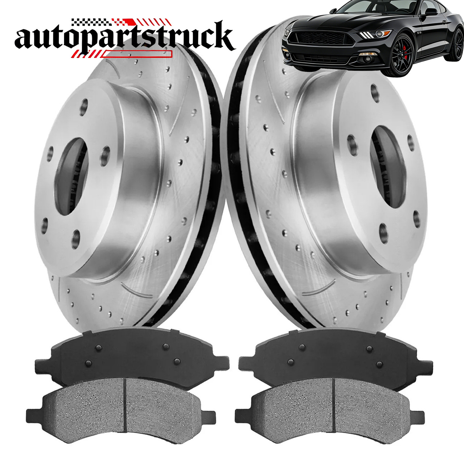 Front Right & Left Disc Brake Rotors With Ceramic Pads For Ford Mustang 99-2004