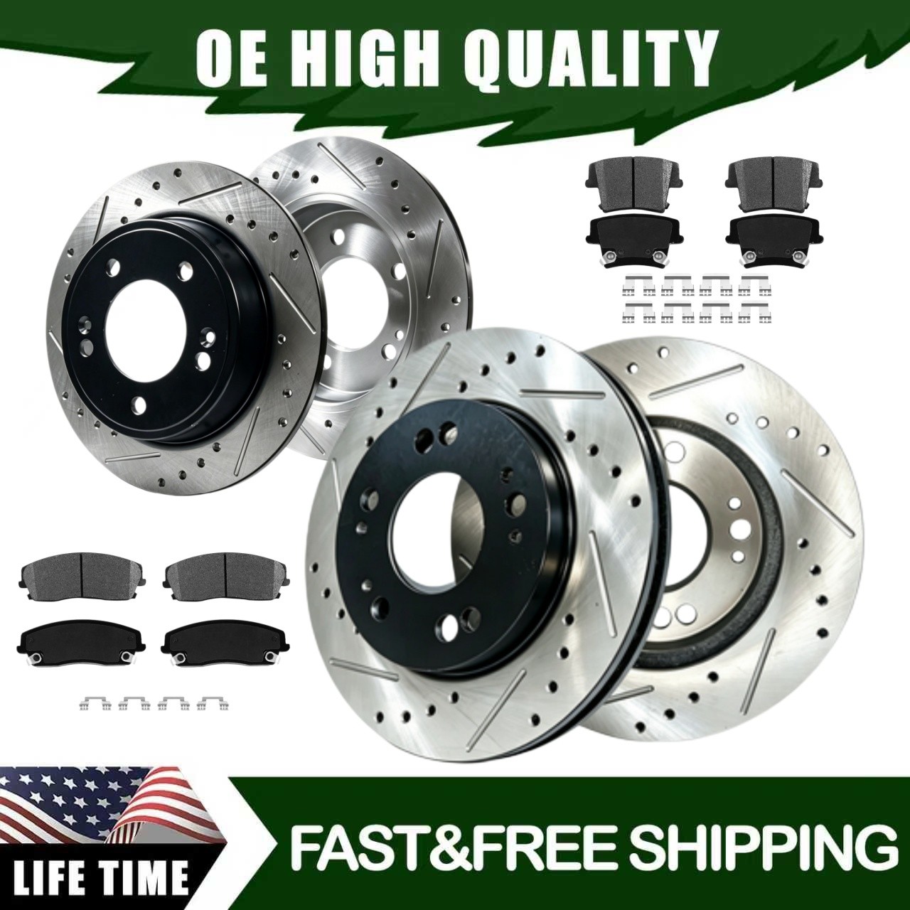 Front&Rear Drilled+Slotted Rotors Brake Pads for2012 2013 2014 2015Chrysler 300